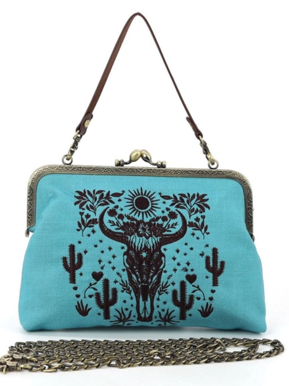 Western Cow Skull Kiss Lock Bag NEW! Western